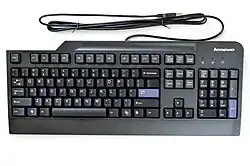 A wired computer keyboard for desktop use