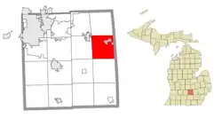 Location within Ingham County (red) and the administered village of Webberville (pink)