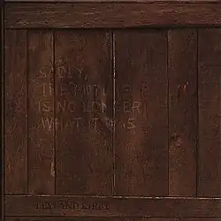 A box with the words "SADLY, THE FUTURE IS NO LONGER WHAT IT WAS" on the upward section, and "LEYLAND KIRBY" on the downward section.