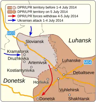 Map of DPR retreat from Sloviansk and other cities