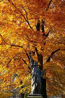 Liberty Enlightening the World in Jardin du Luxembourg in front of an autumnal tree