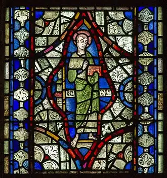 Saint Barnabas, detail of window of Lincoln Cathedral (1201–1235)