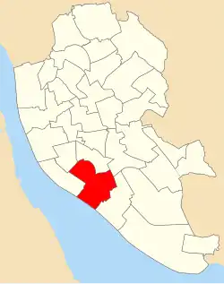 A map of the city of Liverpool showing 1980 council ward boundaries. Aigburth ward is highlighted