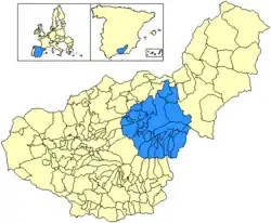 Location of Comarca de Guadix in the province of Granada