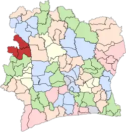 Location of Bafing Region (dark red) in Ivory Coast