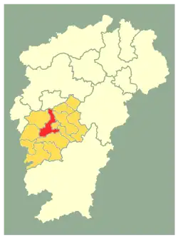 Location of Ji'an County (red) within Ji'an City (gold) and Jiangxi
