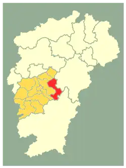 Location of Yongfeng County (red) within Ji'an City (gold) and Jiangxi