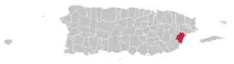 Map of Puerto Rico highlighting Humacao Municipality