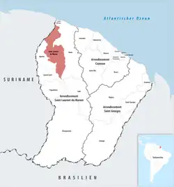 Location of the commune (in red) within French Guiana