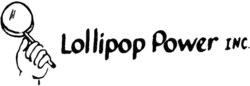 illustrated icon of a child's hand holding a lollipop set beside the wordmark "Lollipop Power Inc." in a casual script typeface