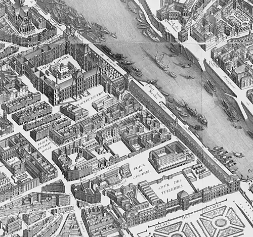 Shown as the Hôtel de Longueville on the 1739 Turgot map of Paris (southeast at the top)