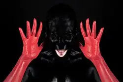 Low-key photograph combined mixed with red; two light sources