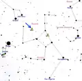 Map showing how Messier 92 figures in the two-dimensional sky, in the east of Hercules. Maps set by convention against a southern horizon, such that east is left.