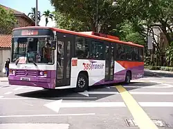 A SBS Transit Mercedes-Benz O405 in Singapore. Some buses have been exported to Bangkok.