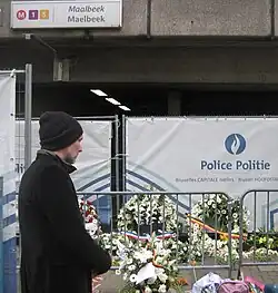 Maelbeek/Maalbeek metro entrance after the 2016 Brussels bombings