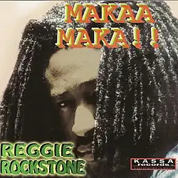 The cover art showcases Reggie Rockstone faced-up where on the top (a little father from the) right displays the album's title Makaa Maka, capitalized