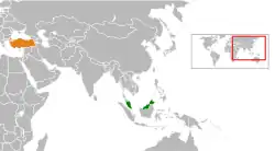 Map indicating locations of Turkey and Malaysia