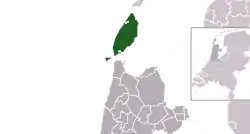 Highlighted position of Texel in a municipal map of North Holland