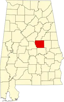State map highlighting Coosa County