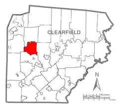 Map of Clearfield County, Pennsylvania highlighting Bloom Township