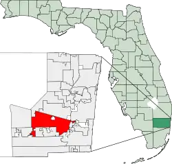 Location of Davie within eastern (incorporated) part of Broward County, Florida