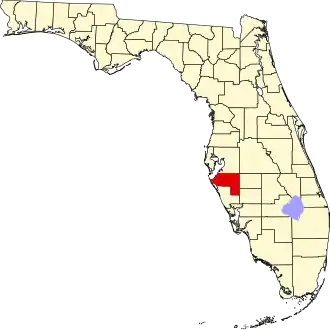 A state map highlighting Manatee County in the middle part of the state. It is medium in size.