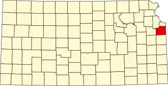 Map of Kansas highlighting Johnson County