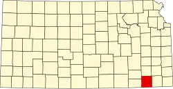 Map of Kansas highlighting Montgomery County