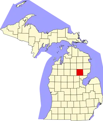 State map highlighting Ogemaw County