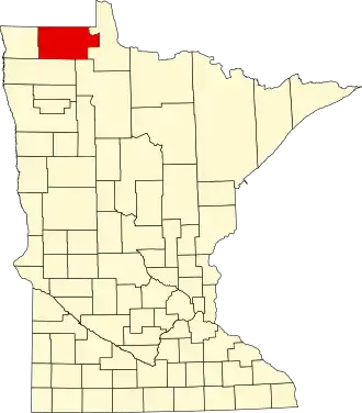 State map highlighting Roseau County