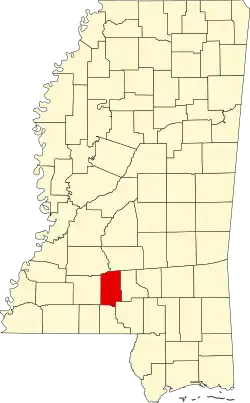 Map of Mississippi highlighting Lawrence County