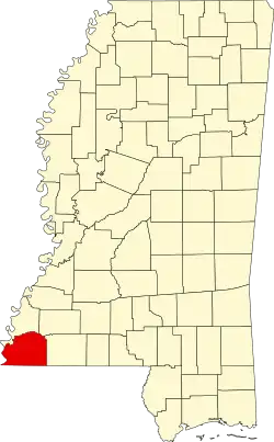 Map of Mississippi highlighting Wilkinson County