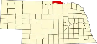 Map of Nebraska; county on northern border