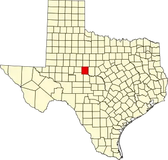 State map highlighting Runnels County