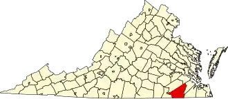 State map highlighting Southampton County