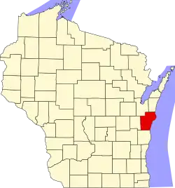 Map of Wisconsin showing Manitowoc County