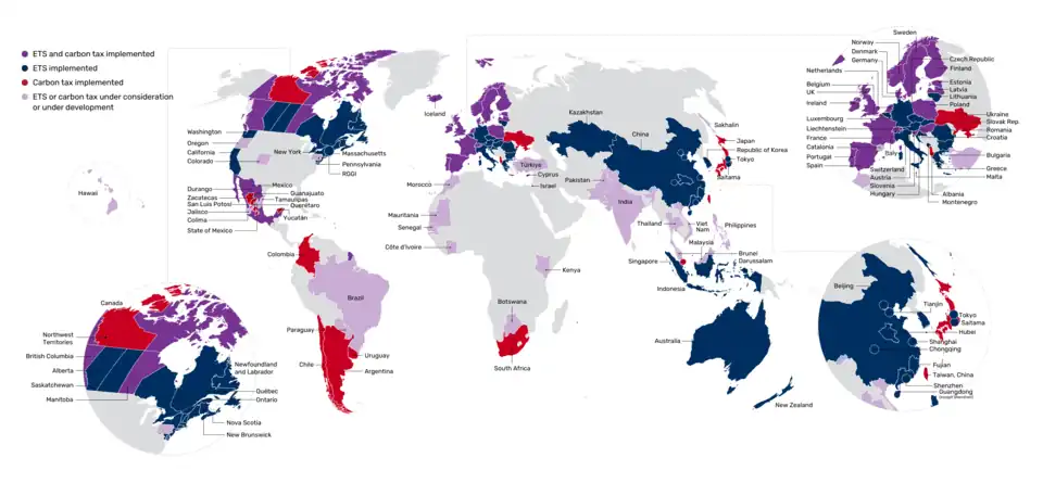 Carbon taxes and emission trading worldwide