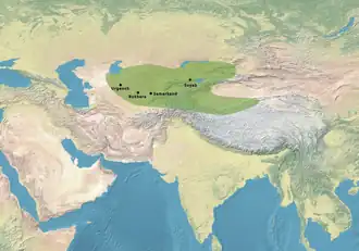 Territory of the Kara Khanid Khanate, c. 1000.[19]