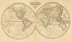 An old double-hemisphere map of the world