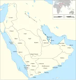 Map of the Tihamah of Hijaz and Yemen shown in the west coast of the Arabian Peninsula