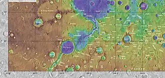 Map showing locations of the Ladon Valles and other nearby valleys