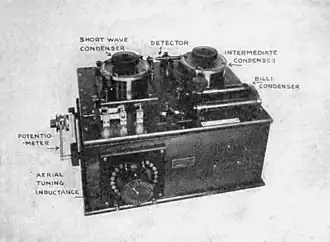 Marconi Type 103 shipboard crystal set with parts labeled