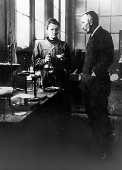 Pierre and Marie Curie in their laboratory.