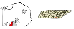 Location of South Pittsburg in Marion County, Tennessee.