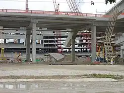 The site on July 2, 2010. The interior bowl is being completed on the west side, from a view at the outfield