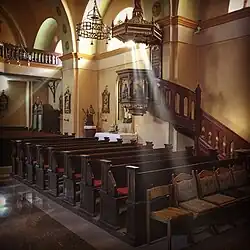 Interior of Mary of Snow Church with a beam of sunlight