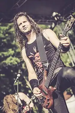 Molnar performing with Wisdom at Rockpart festival in Balatonszemes, Hungary, in 2016