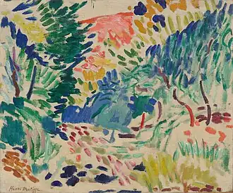 Henri Matisse, Landscape at Collioure, 1905, Museum of Modern Art, New York City. Fauvism a Modernist movement in Paris active from 1900 to 1907.