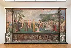 Christ in Olympus (1897), oil on canvas with mixed media, overall dimensions: 549 × 965 × 65 cm, (3800 kg), Österreichische Galerie Belvedere, Vienna, Austria.