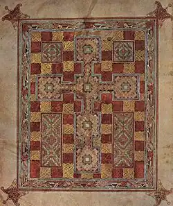 Cross integrated into a carpet page in the Lindisfarne Gospels